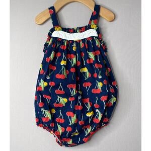 Pink Chicken Navy Blue Cherry Print Baby Renata Bubble Romper Girls 18-24 Mo